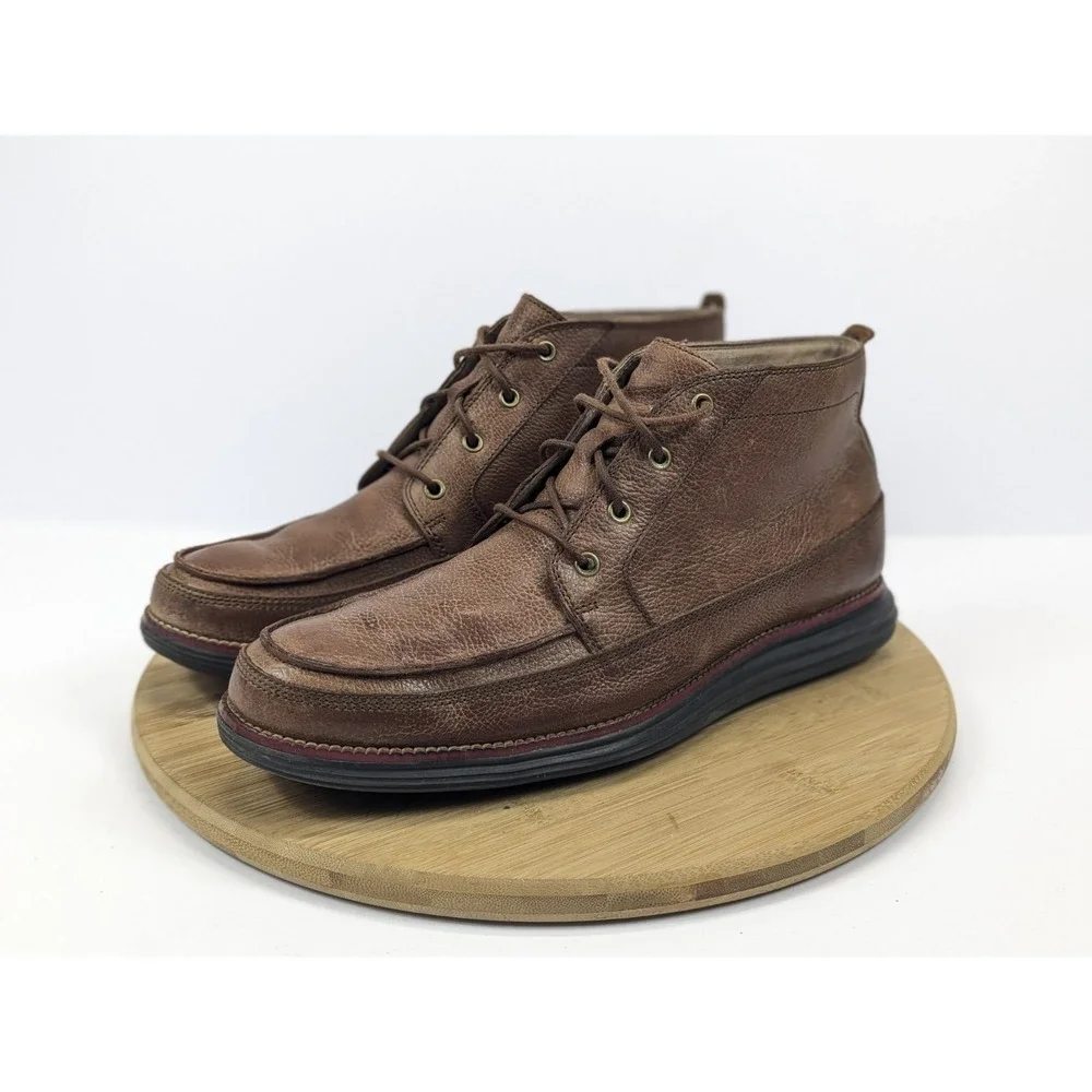 Cole Haan Connery Mens 10 M Chukka Boots Brown Leather Moc Toe Ankle Lunar Shoes